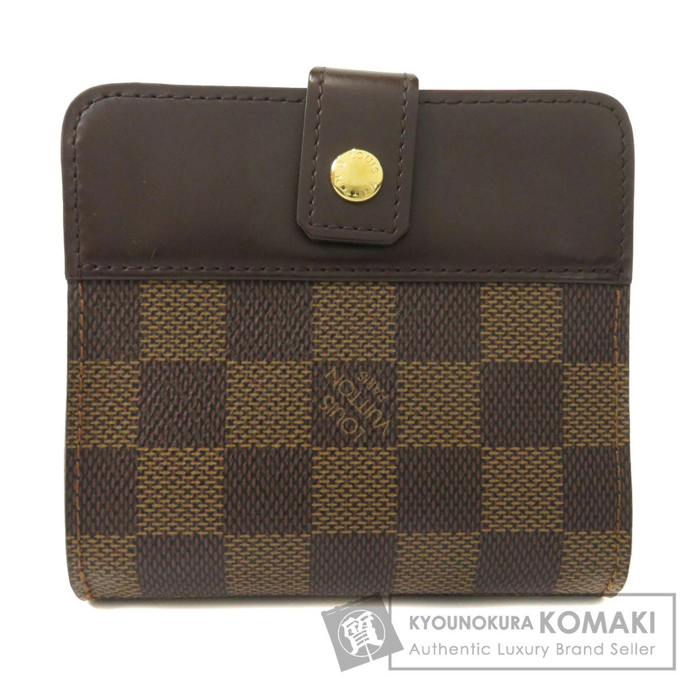 Louis Vuitton Compact Zip Damier Ebene Brown Bi fold Wallet Canvas